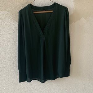 Ann Taylor Factory Deep Green V-Neck Blouse